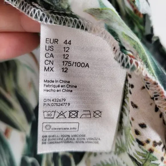 H&M Blouse Womens Sz 12 Cheetah Jungle Print Floral Novelty Long Sleeve - Picture 8 of 10